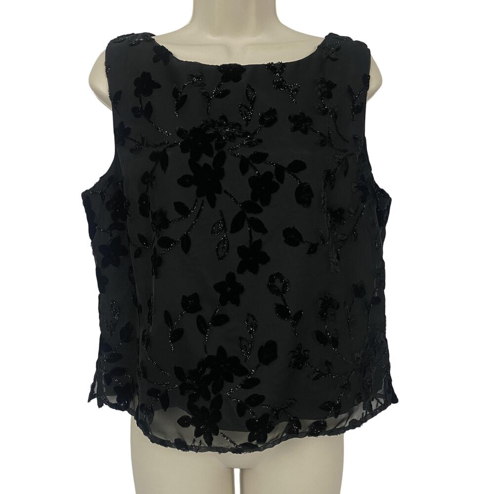 VTG Chadwicks Top Women 14 Black Velvet Burnout Floral Witchy Glam Whimsigoth XL